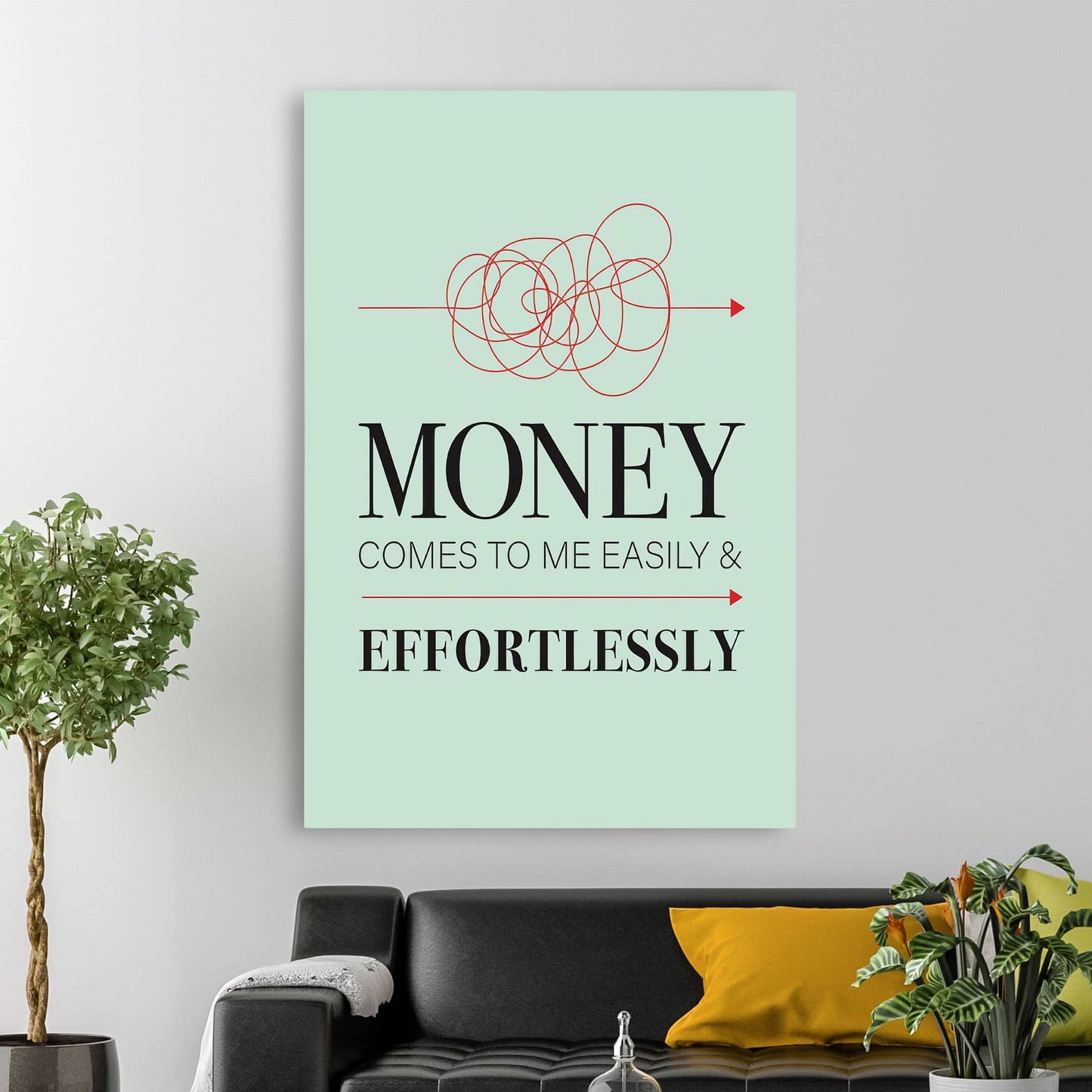 RYCANVAS Money Comes To Me Easily And Effortlessly Motivational Canvas Wall Art - Office Millionaire Pop Art Alec Monopoly Decor