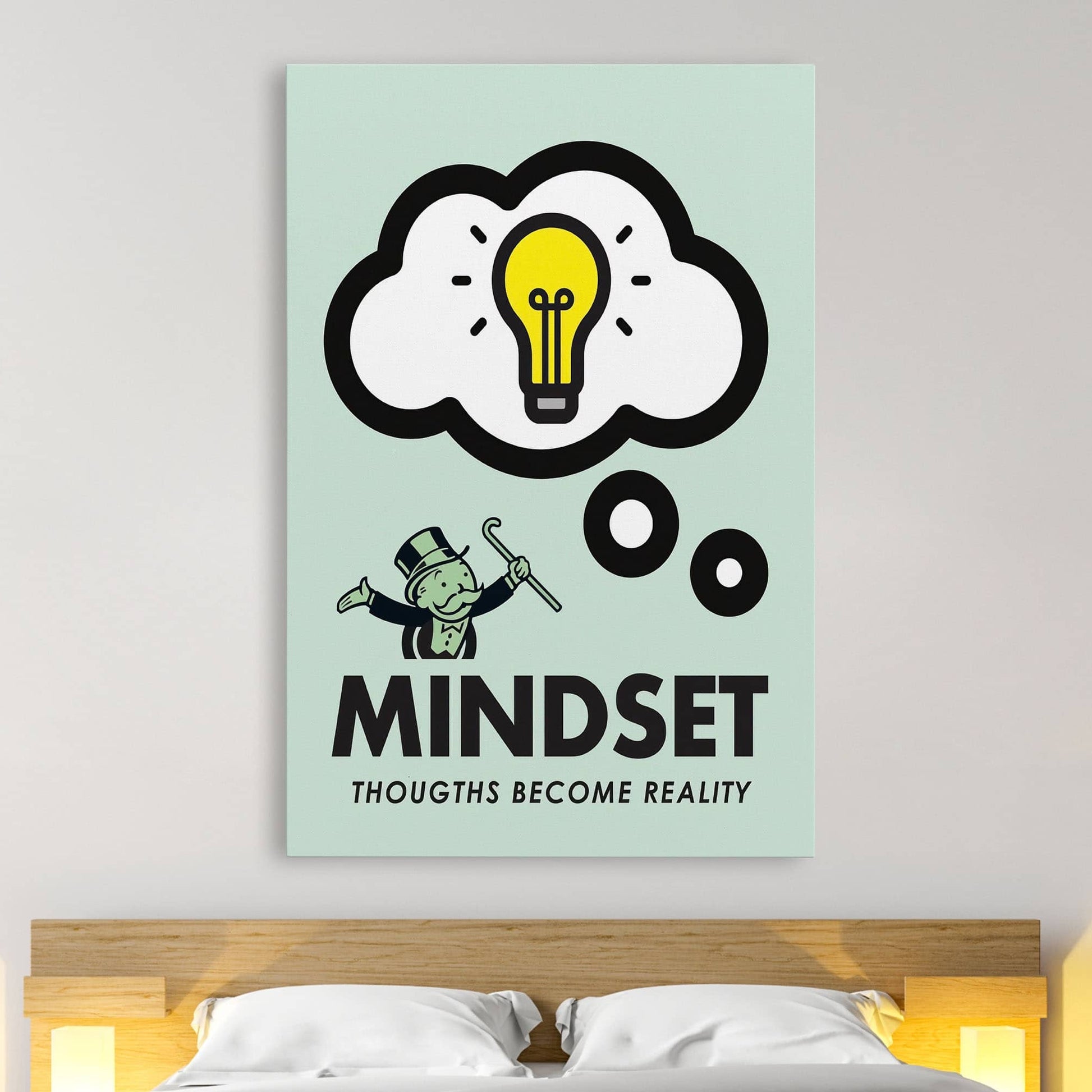 RYCANVAS Mindset Tougths Become Reality Motivational Canvas Wall Art - Office Millionaire Pop Art Alec Monopoly Decor