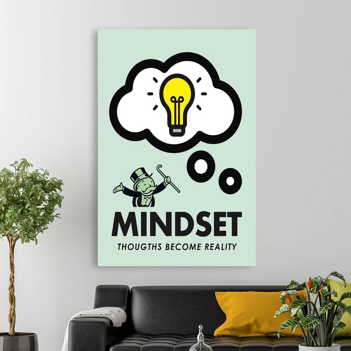 RYCANVAS Mindset Tougths Become Reality Motivational Canvas Wall Art - Office Millionaire Pop Art Alec Monopoly Decor