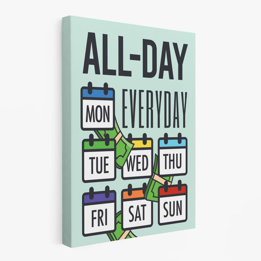 RYCANVAS All Day Everyday Motivational Canvas Wall Art - Office Millionaire Pop Art Alec Monopoly DŽcor