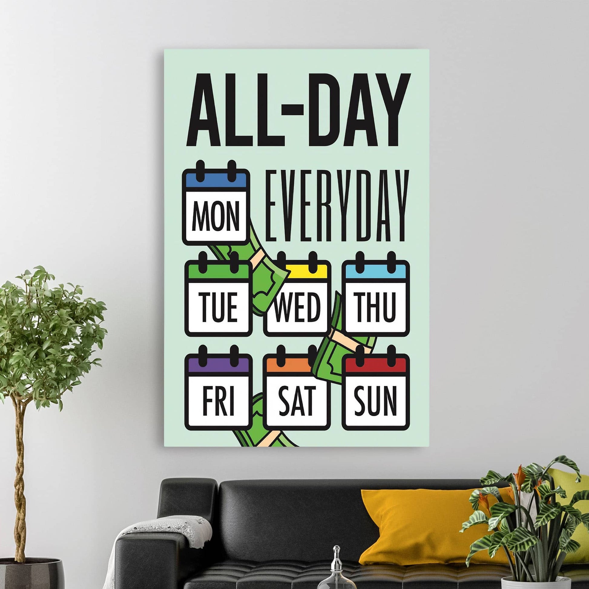 RYCANVAS All Day Everyday Motivational Canvas Wall Art - Office Millionaire Pop Art Alec Monopoly DŽcor