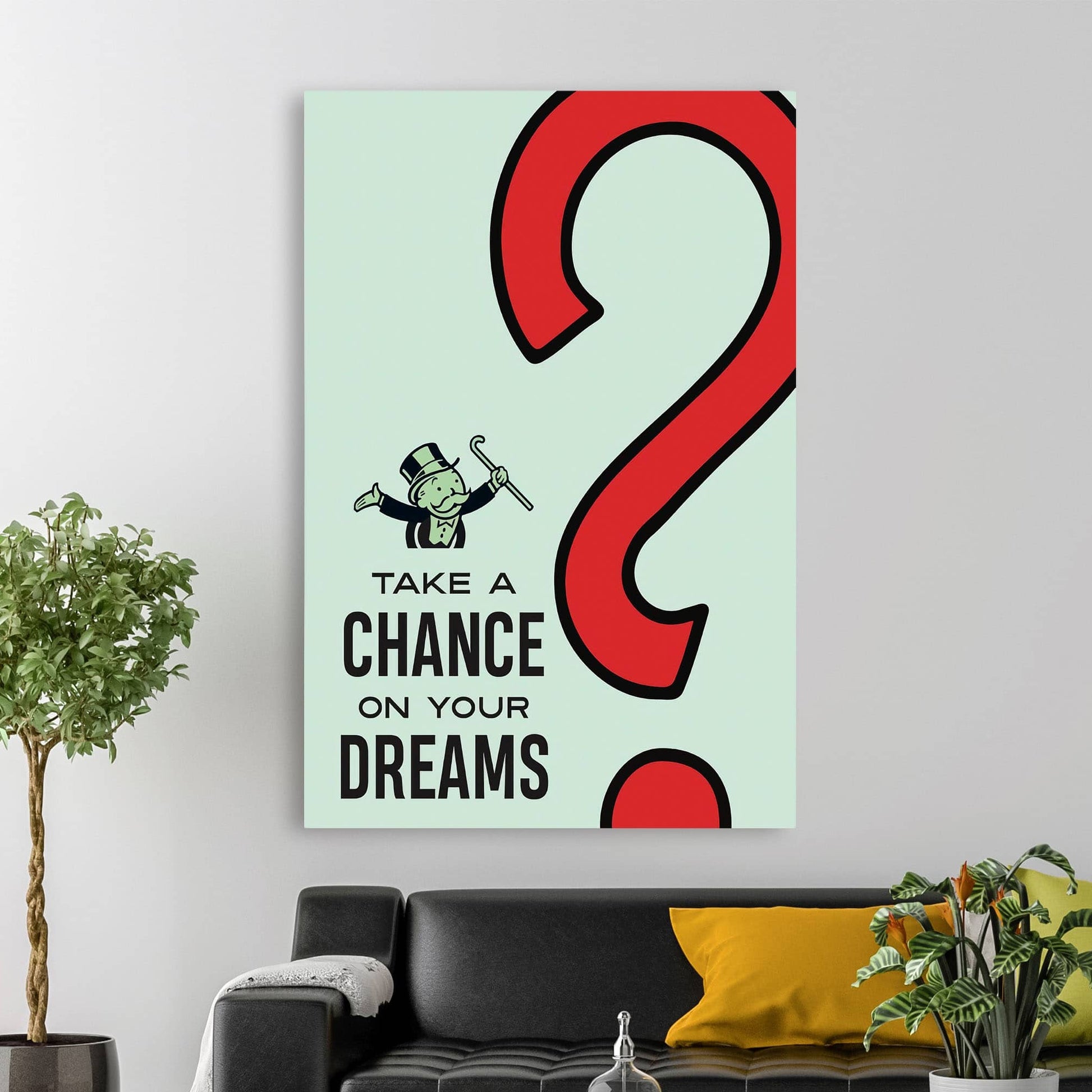 RYCANVAS Take A Chance On Your Dreams Motivational Canvas Wall Art - Office Millionaire Pop Art Alec Monopoly Decor