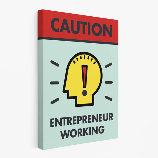 RYCANVAS Caution Entrepreneur Working Motivational Canvas Wall Art - Office Millionaire Pop Art Alec Monopoly Decor