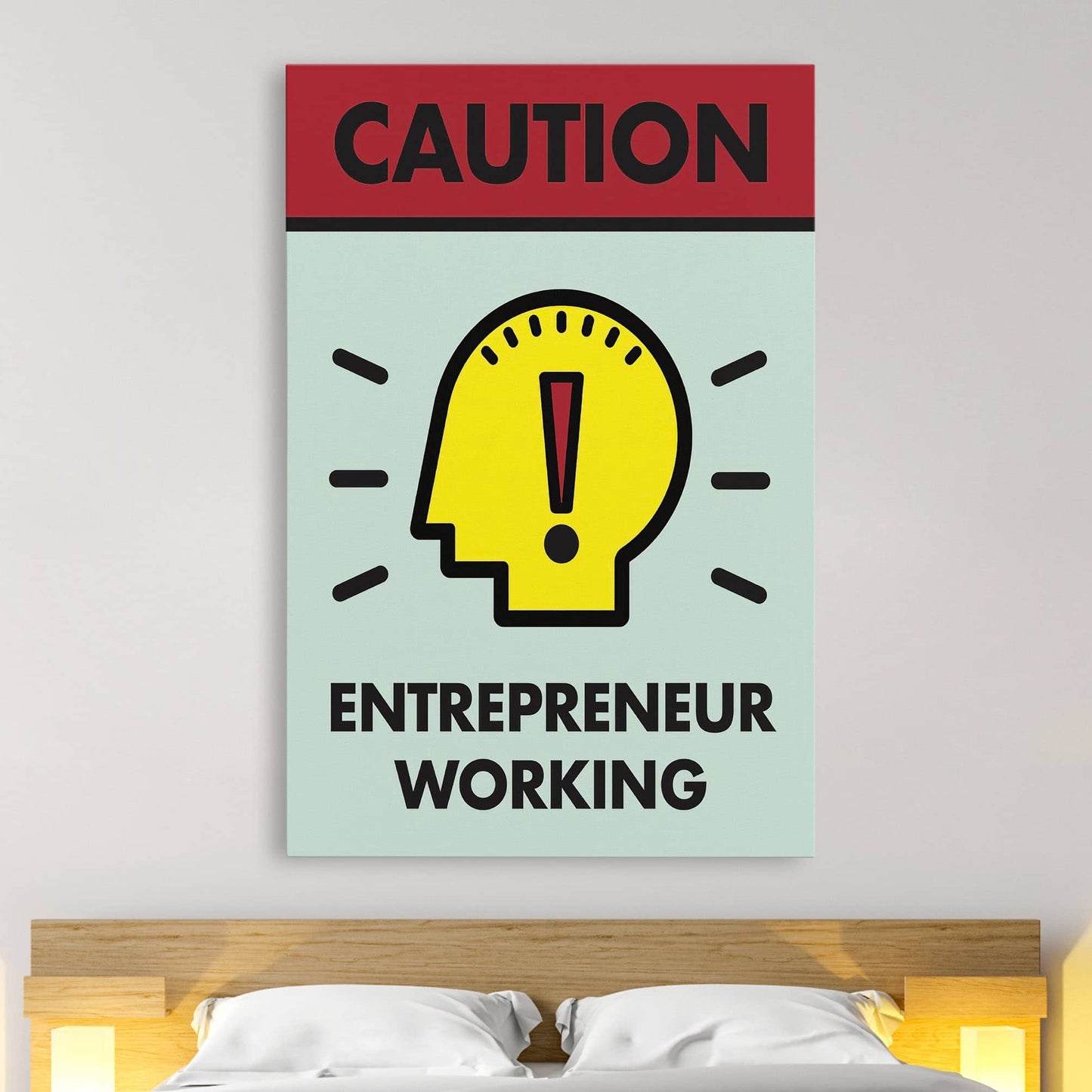 RYCANVAS Caution Entrepreneur Working Motivational Canvas Wall Art - Office Millionaire Pop Art Alec Monopoly Decor