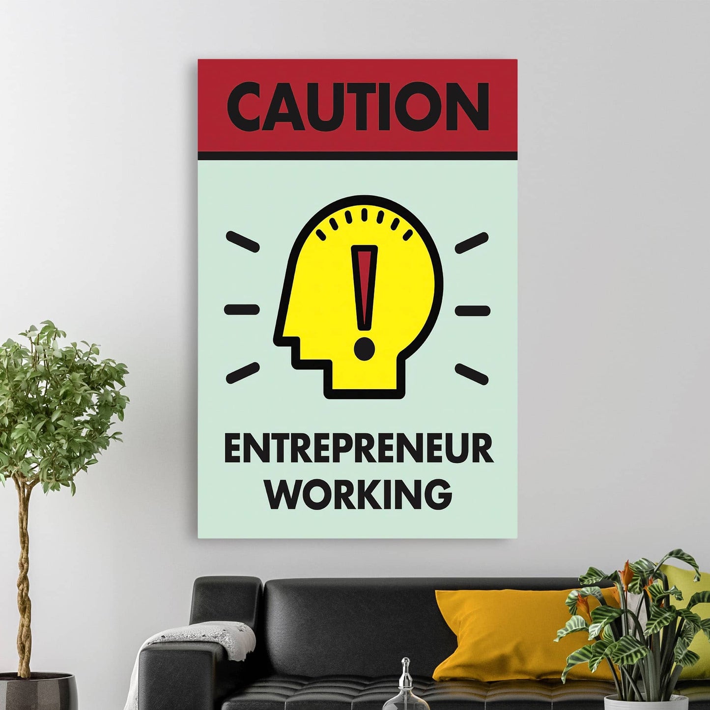 RYCANVAS Caution Entrepreneur Working Motivational Canvas Wall Art - Office Millionaire Pop Art Alec Monopoly Decor