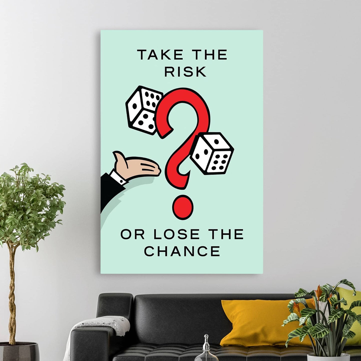 RYCANVAS Take The Risk Or Lose The Chance Motivational Canvas Wall Art - Office Millionaire Pop Art Alec Monopoly Decor