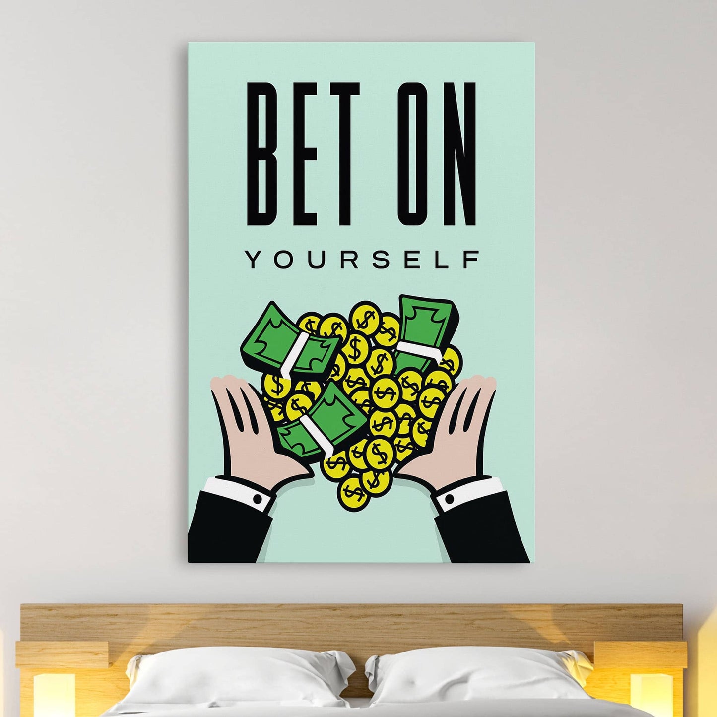 RYCANVAS Bet On Yourself Motivational Canvas Wall Art - Office Millionaire Pop Art Alec Monopoly Decor