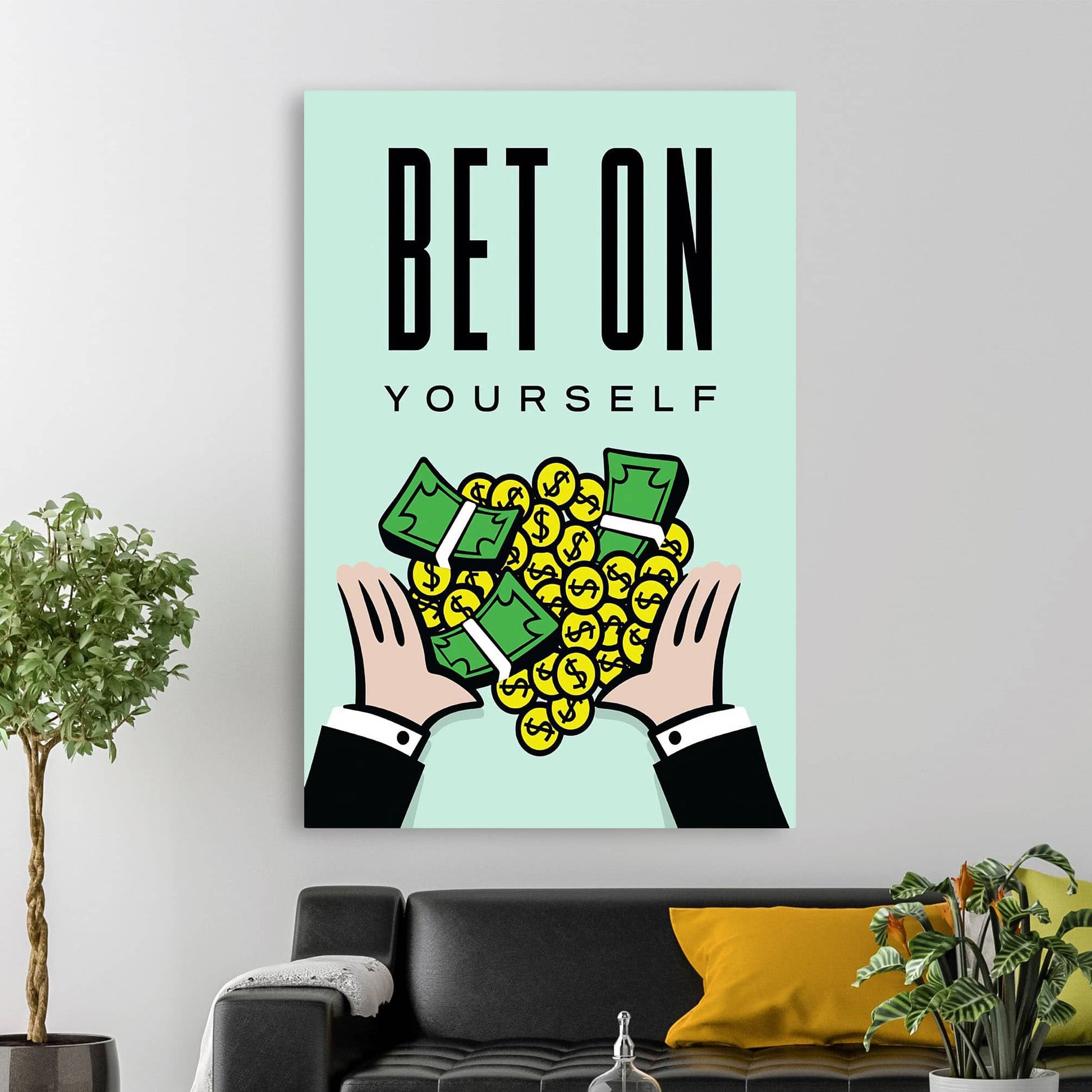 RYCANVAS Bet On Yourself Motivational Canvas Wall Art - Office Millionaire Pop Art Alec Monopoly Decor