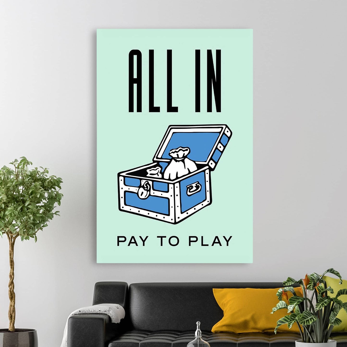 RYCANVAS All In Pay To Play Motivational Canvas Wall Art - Office Millionaire Pop Art Alec Monopoly Decor