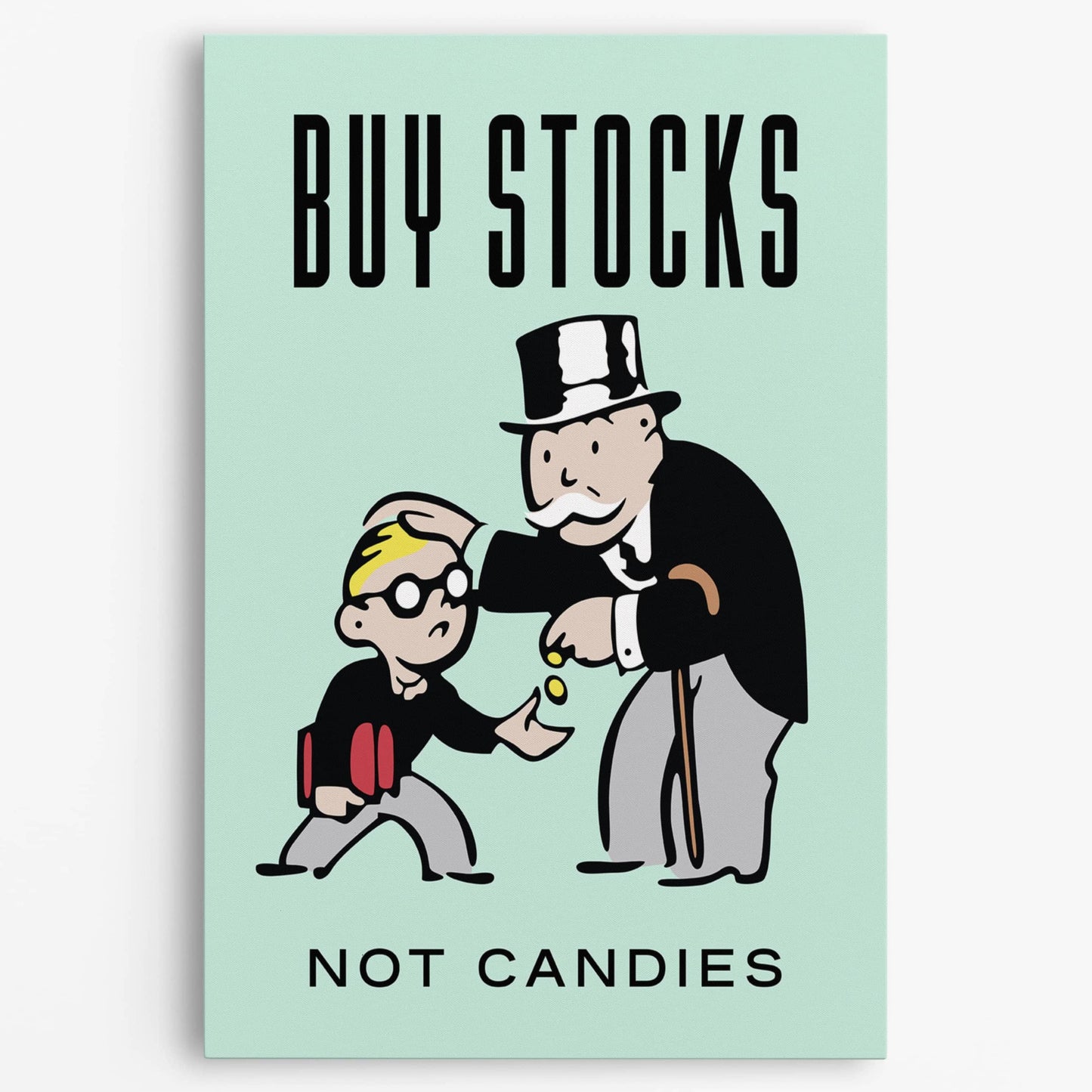 RYCANVAS Buy Stocks Not Candies Motivational Canvas Wall Art - Office Millionaire Pop Art Alec Monopoly Decor