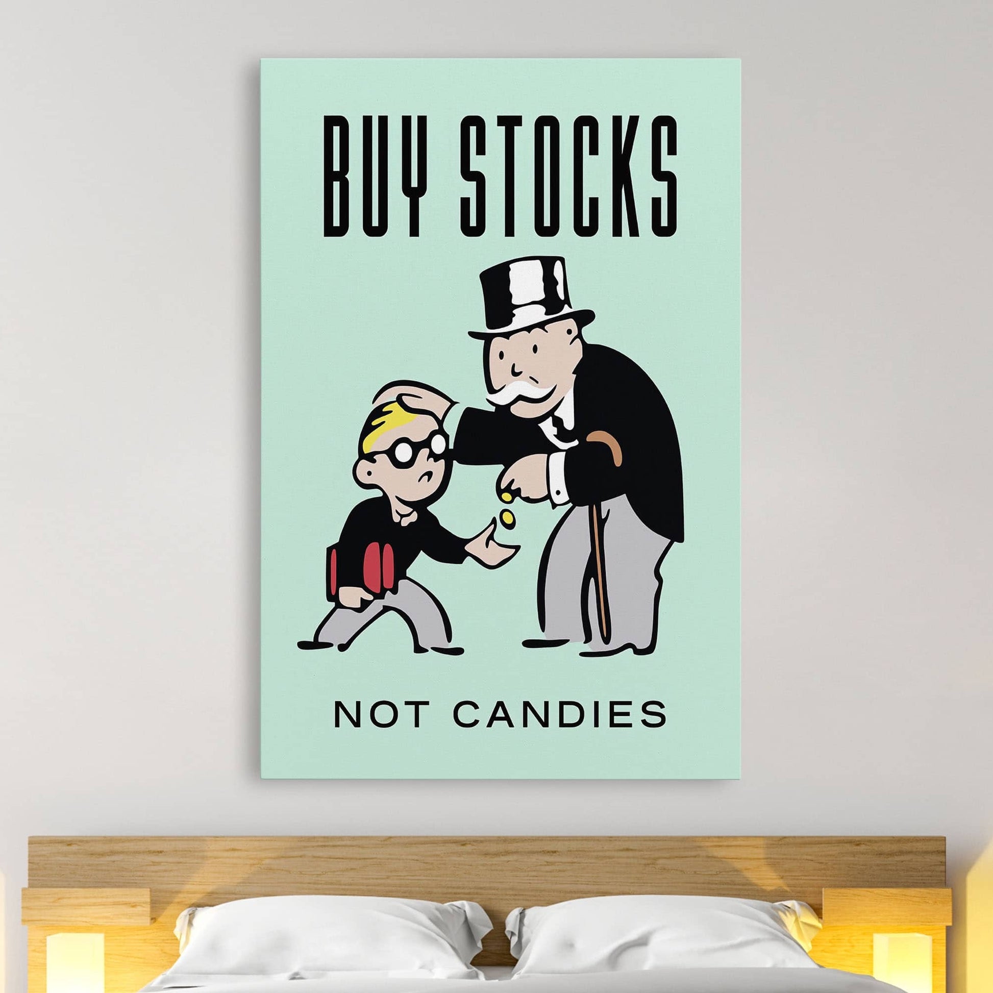 RYCANVAS Buy Stocks Not Candies Motivational Canvas Wall Art - Office Millionaire Pop Art Alec Monopoly Decor