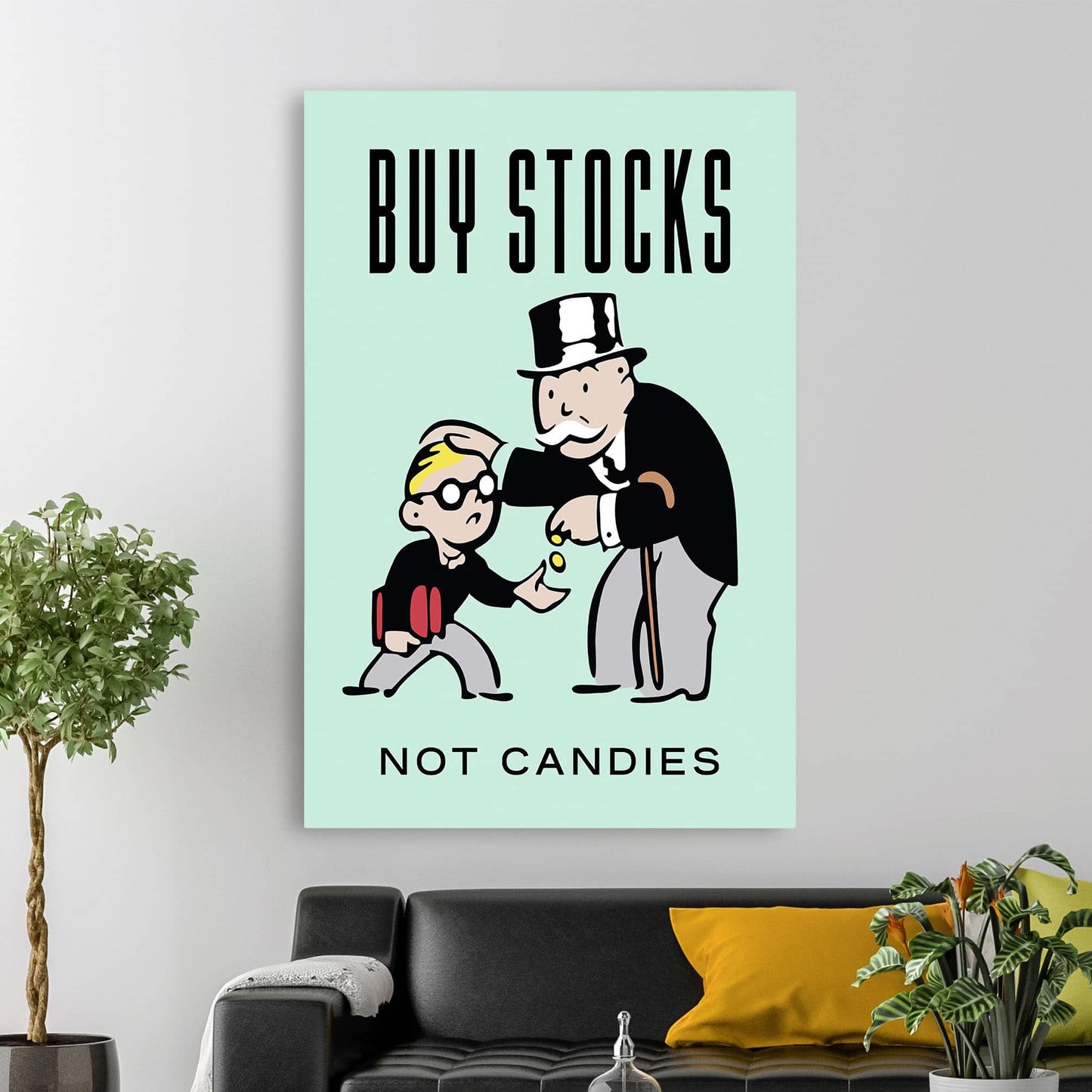 RYCANVAS Buy Stocks Not Candies Motivational Canvas Wall Art - Office Millionaire Pop Art Alec Monopoly Decor