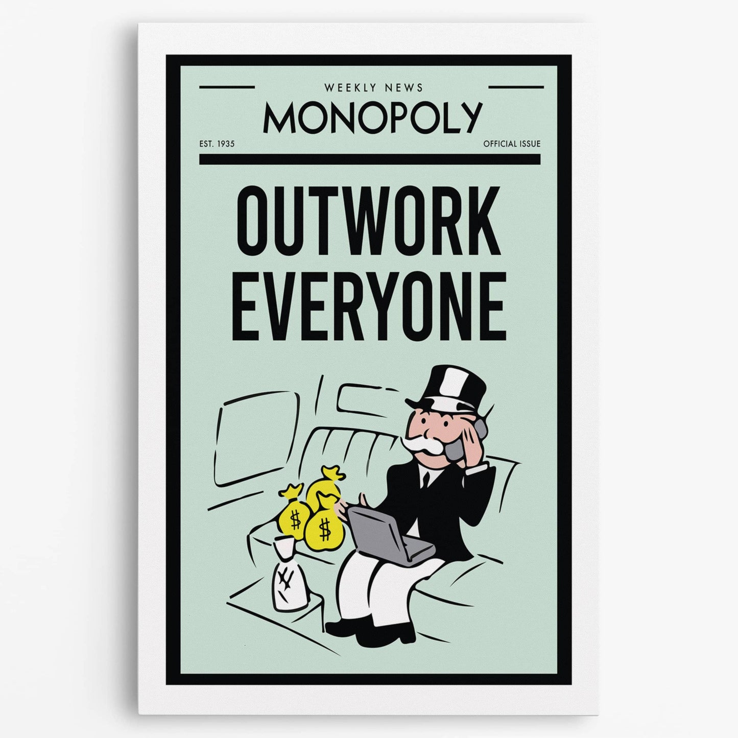 RYCANVAS Weekly News Outwork Everyone Motivational Canvas Wall Art - Office Millionaire Pop Art Alec Monopoly Decor