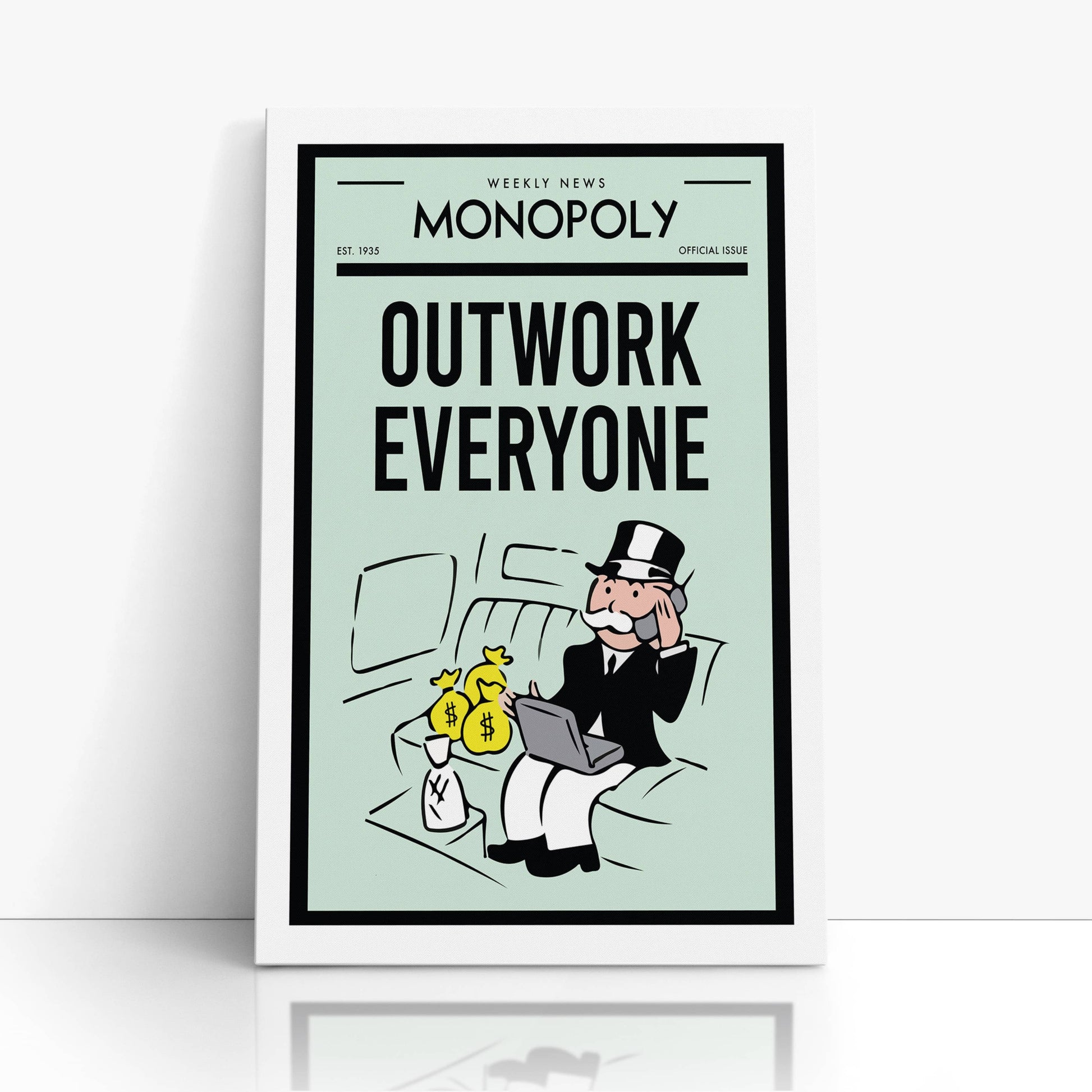 RYCANVAS Weekly News Outwork Everyone Motivational Canvas Wall Art - Office Millionaire Pop Art Alec Monopoly Decor