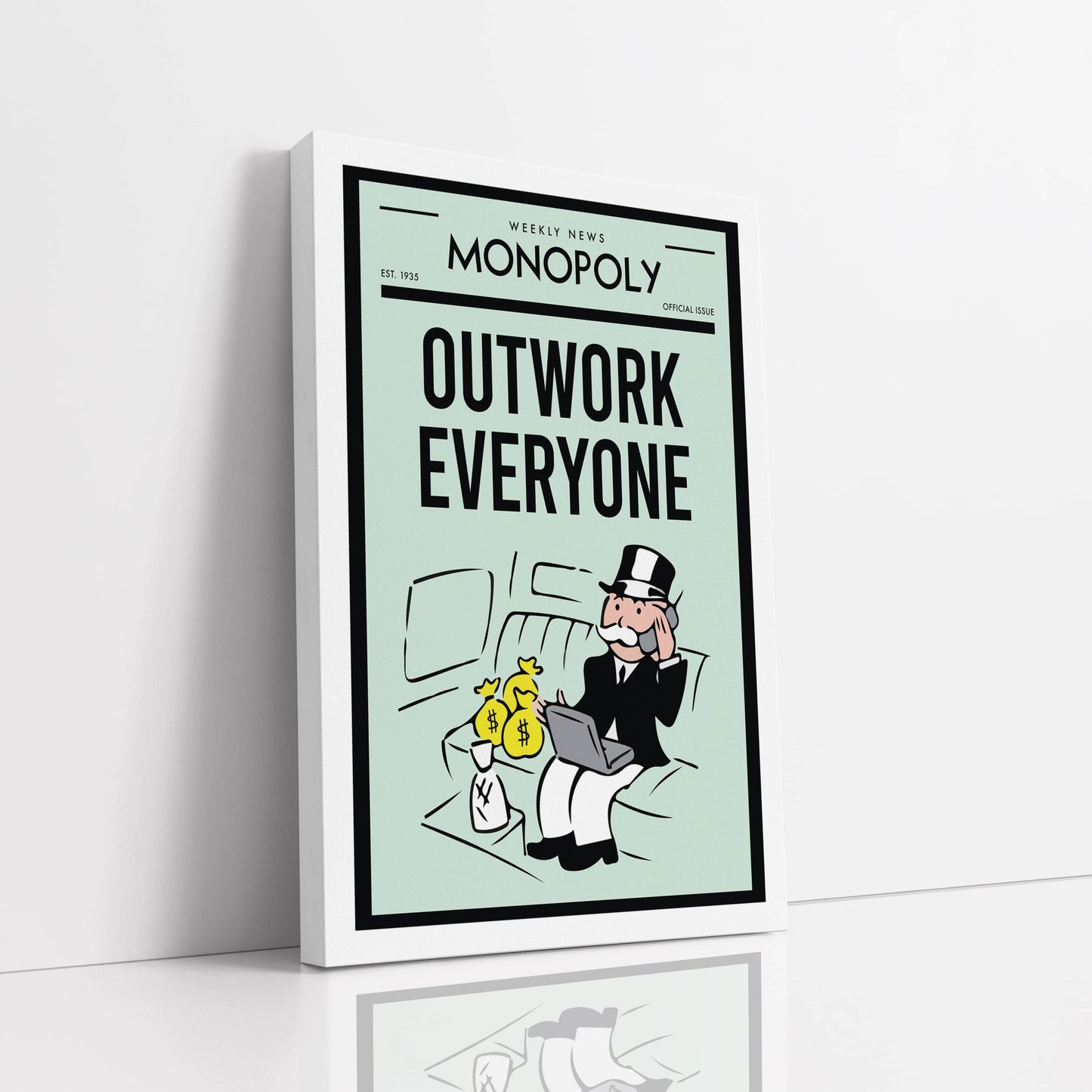 RYCANVAS Weekly News Outwork Everyone Motivational Canvas Wall Art - Office Millionaire Pop Art Alec Monopoly Decor