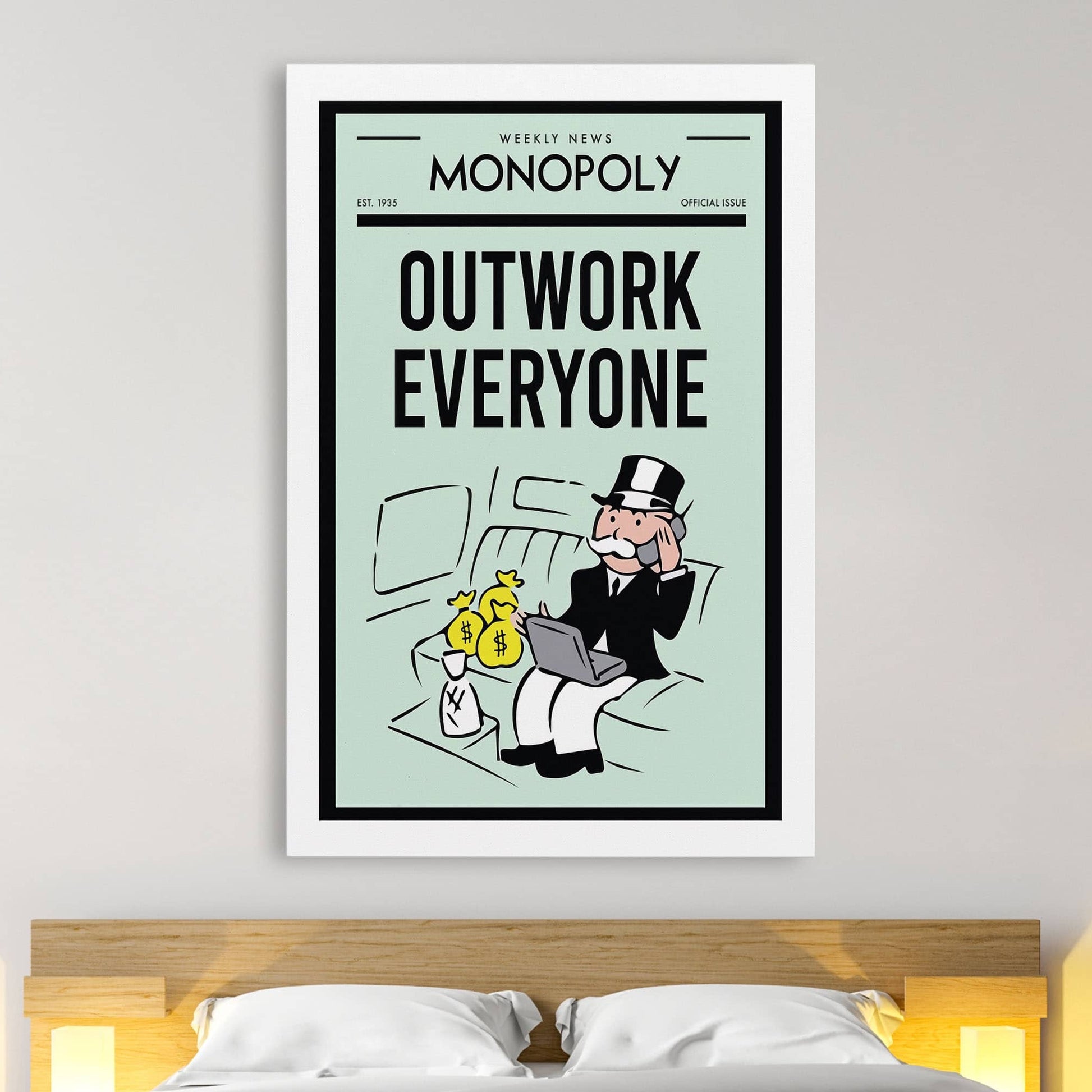 RYCANVAS Weekly News Outwork Everyone Motivational Canvas Wall Art - Office Millionaire Pop Art Alec Monopoly Decor