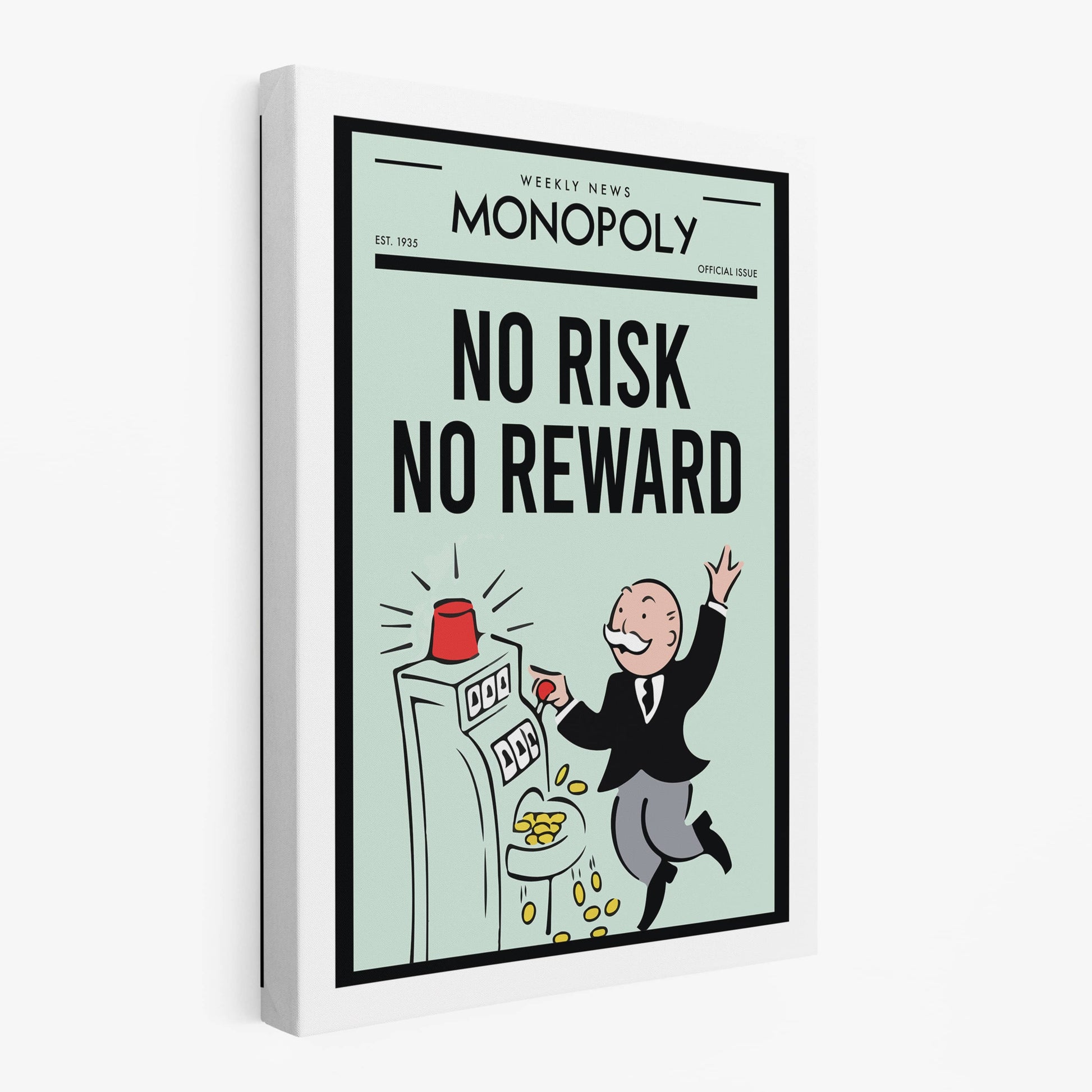 RYCANVAS Weekly News No Risk No Reward Motivational Canvas Wall Art - Office Millionaire Pop Art Alec Monopoly Decor