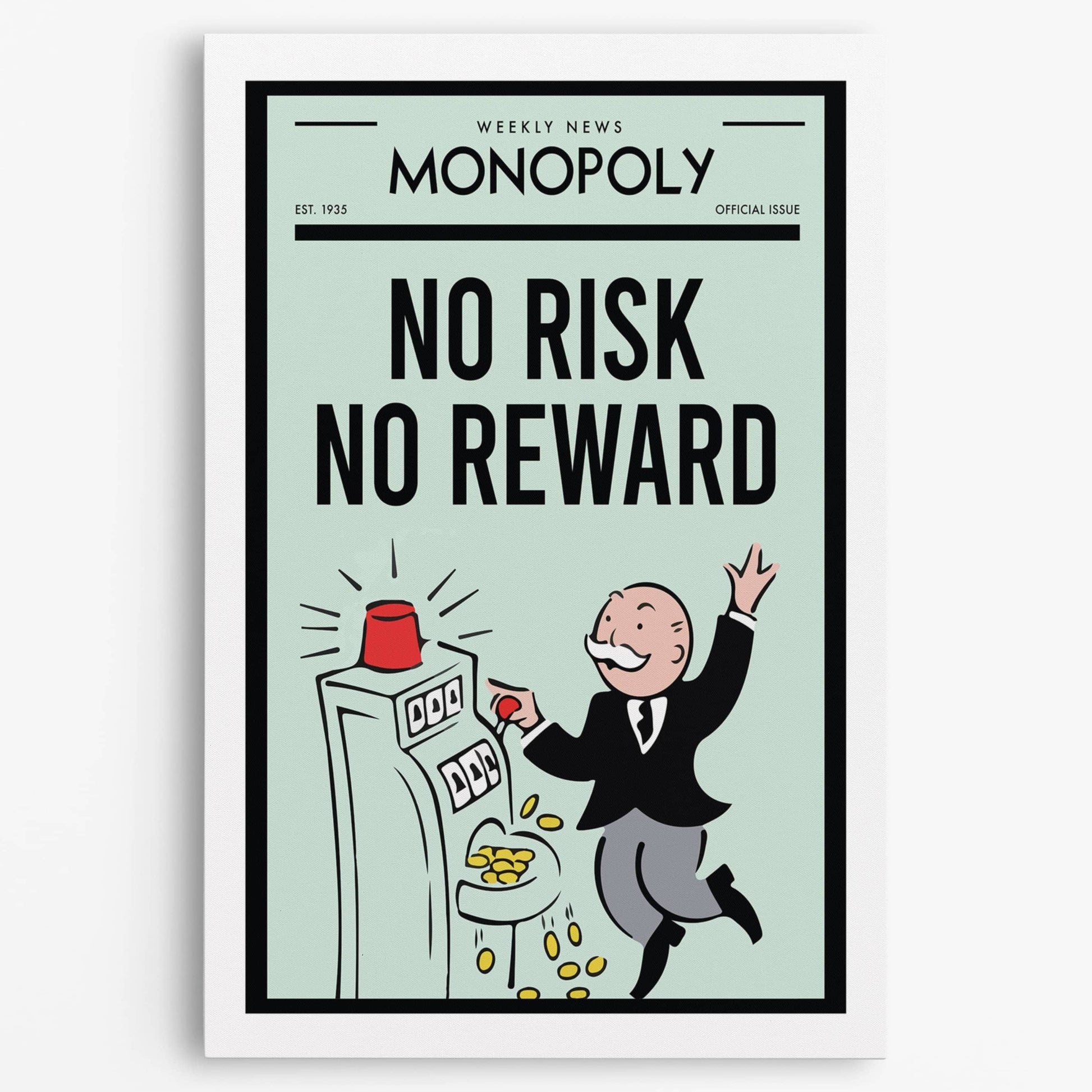 RYCANVAS Weekly News No Risk No Reward Motivational Canvas Wall Art - Office Millionaire Pop Art Alec Monopoly Decor