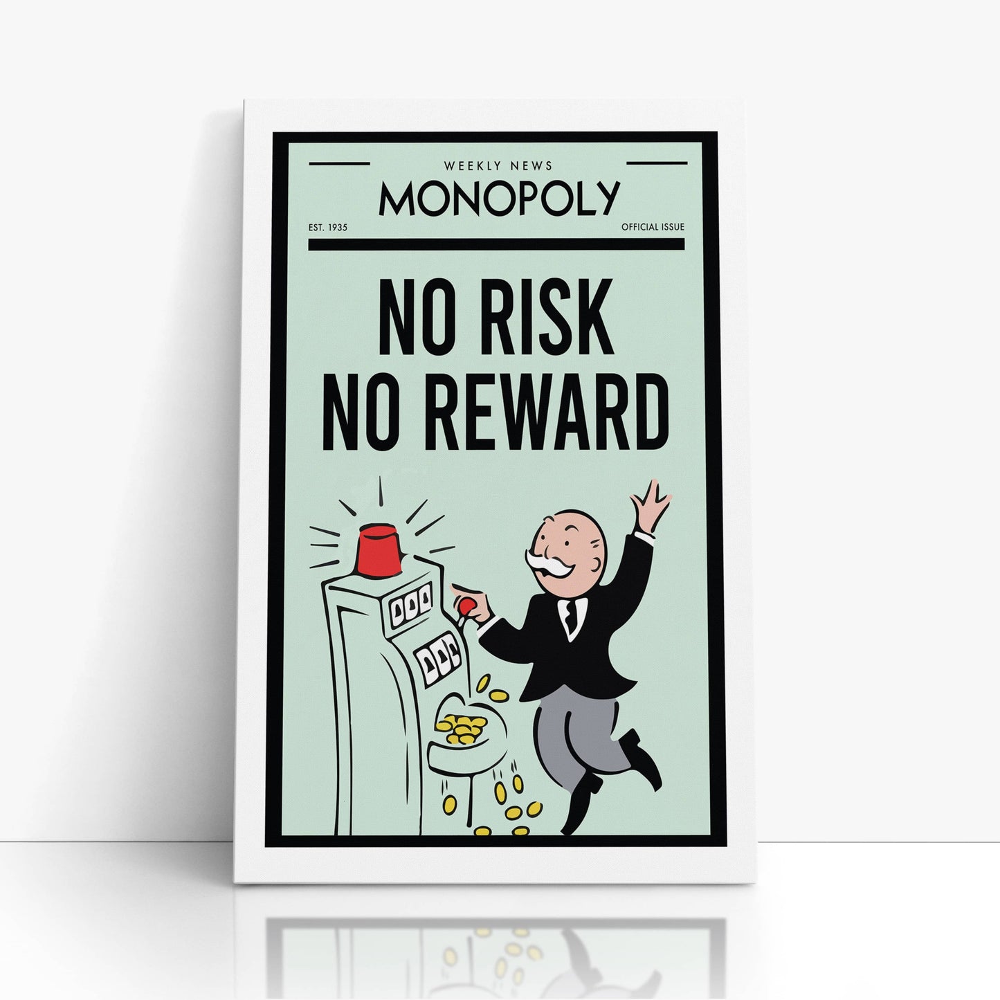 RYCANVAS Weekly News No Risk No Reward Motivational Canvas Wall Art - Office Millionaire Pop Art Alec Monopoly Decor