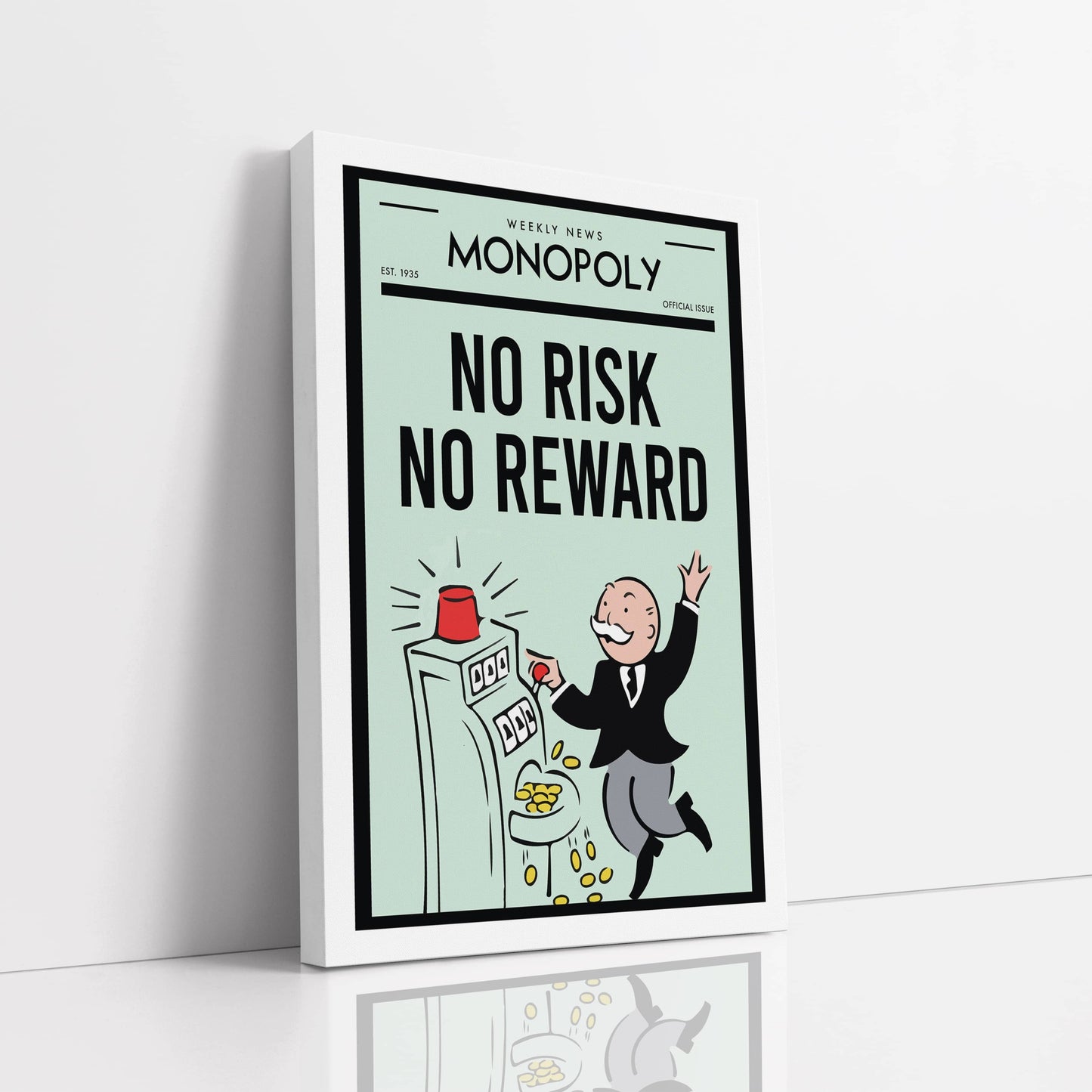 RYCANVAS Weekly News No Risk No Reward Motivational Canvas Wall Art - Office Millionaire Pop Art Alec Monopoly Decor