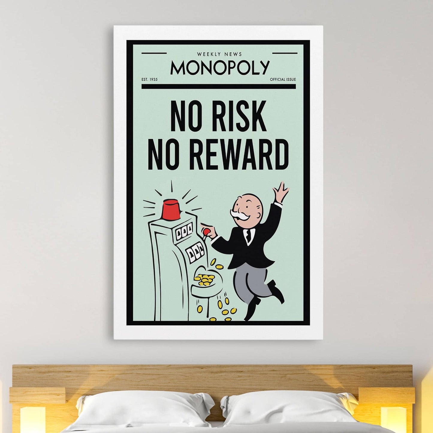 RYCANVAS Weekly News No Risk No Reward Motivational Canvas Wall Art - Office Millionaire Pop Art Alec Monopoly Decor