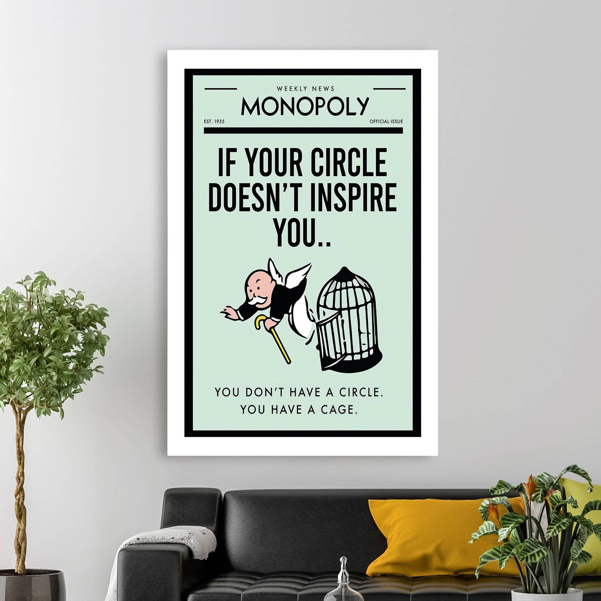 RYCANVAS Weekly News If Your Circle Doesn't Inspire You Motivational Canvas Wall Art - Office Millionaire Pop Art Alec Monopoly Decor