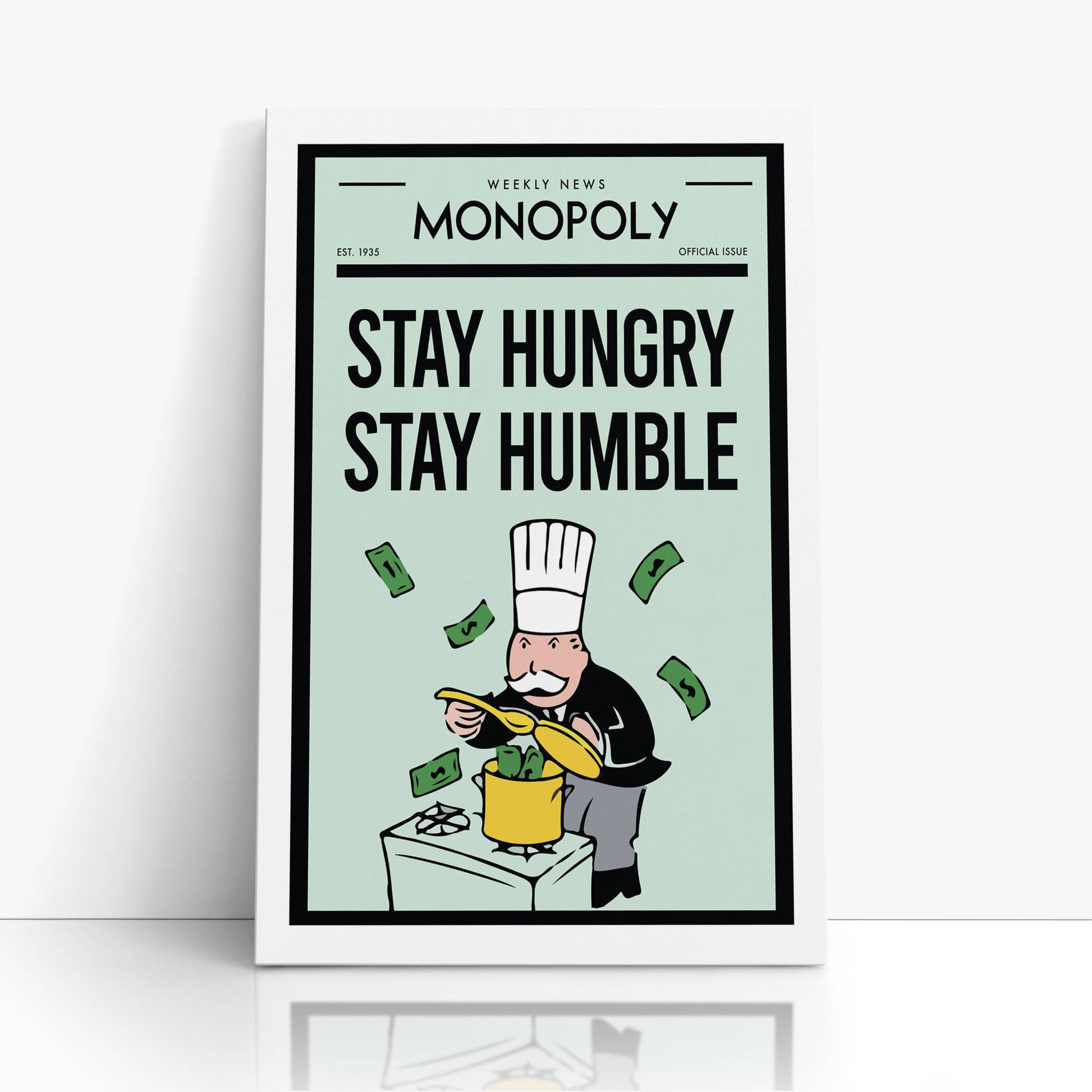 RYCANVAS Weekly News Stay Hungry Stay Humble Motivational Canvas Wall Art - Office Millionaire Pop Art Alec Monopoly Decor