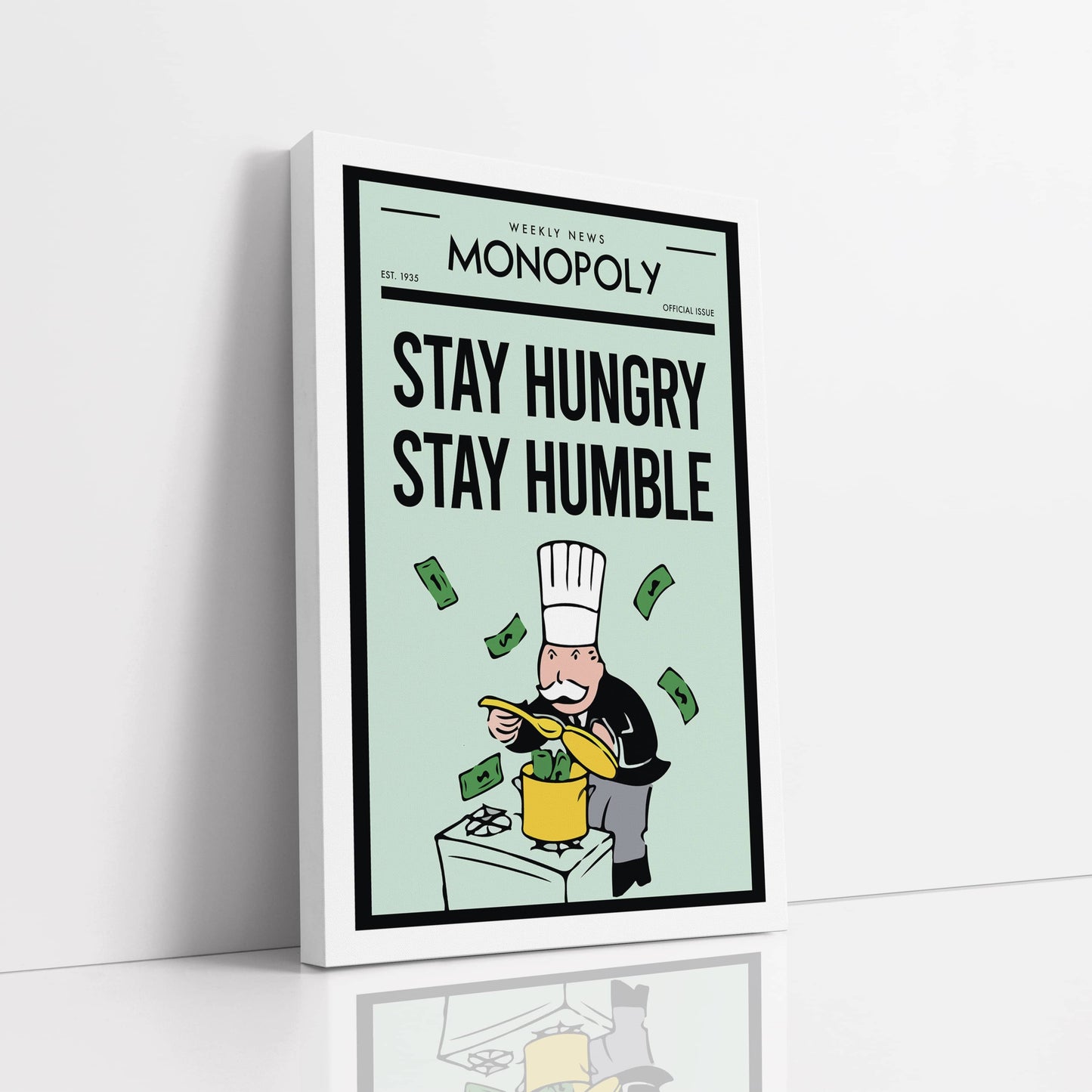 RYCANVAS Weekly News Stay Hungry Stay Humble Motivational Canvas Wall Art - Office Millionaire Pop Art Alec Monopoly Decor